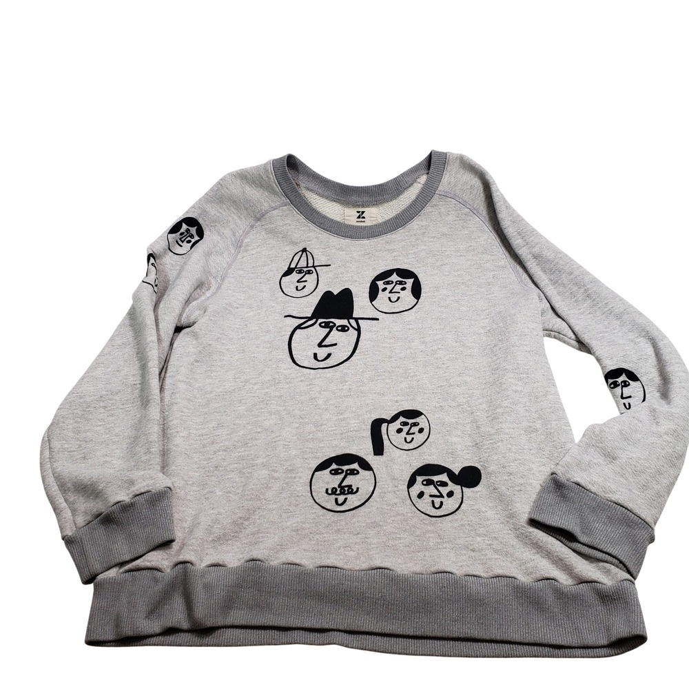 Zendesk Unisex Graphic Face Illustration‎ Sweatshirt XL Gray Raglan